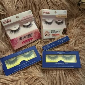 Kiss Lashes(2)& Tresluce Lashes (2)& Eyelash Glue Bundle. Five Items Total.NIB